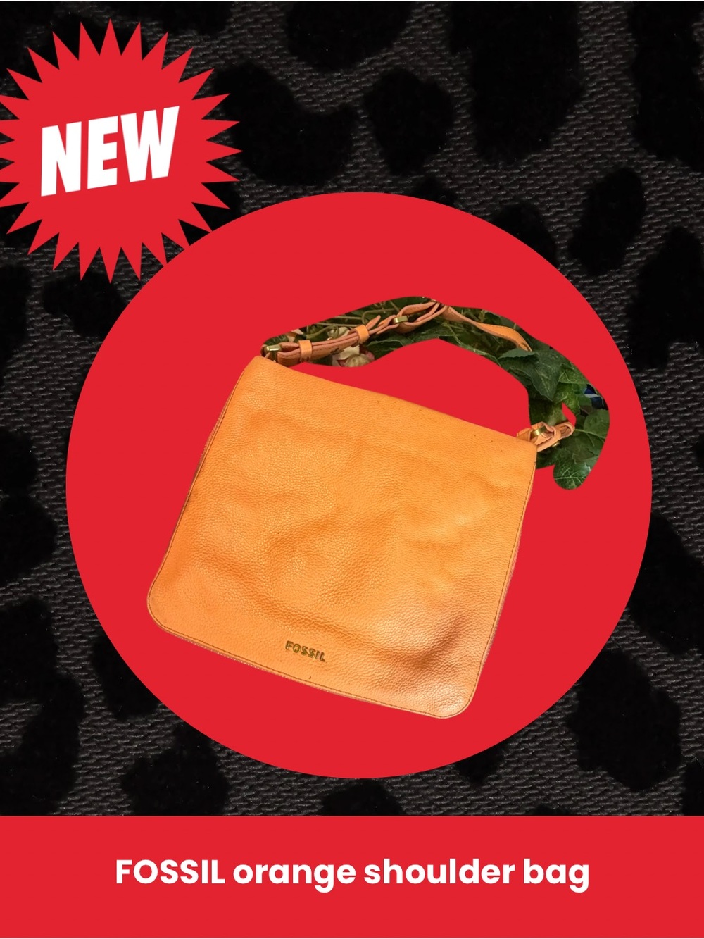 Fossil Orange Leather Shoulder Bag with Braided Handle